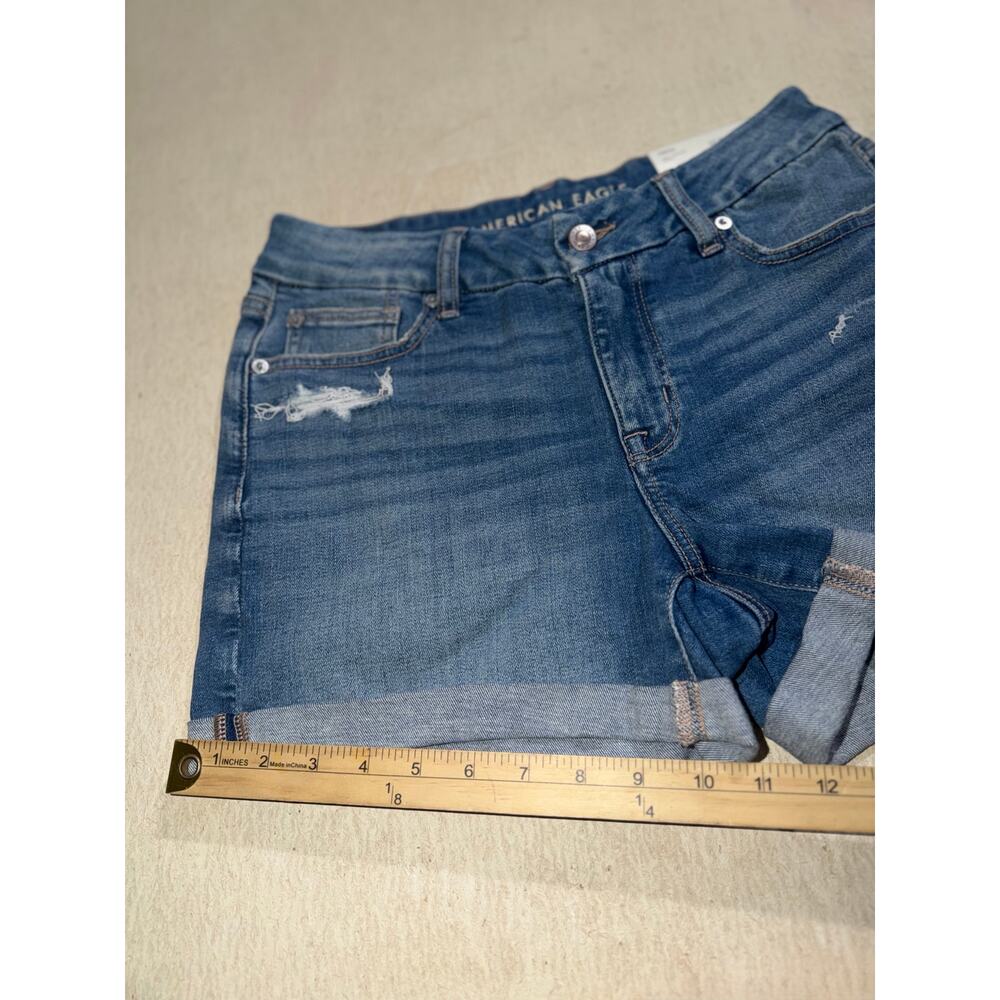 American Eagle women’s new stretch curvy v-rise midi blue jeans shorts - Picture 8 of 16